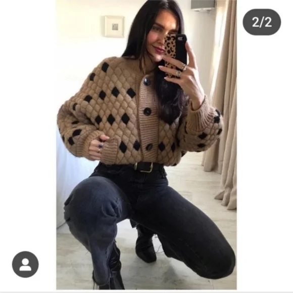 ❌️SOLD❌️STRUCTURED KNIT CARDIGAN TAUPE BROWN SIZE S - Picture 11 of 16